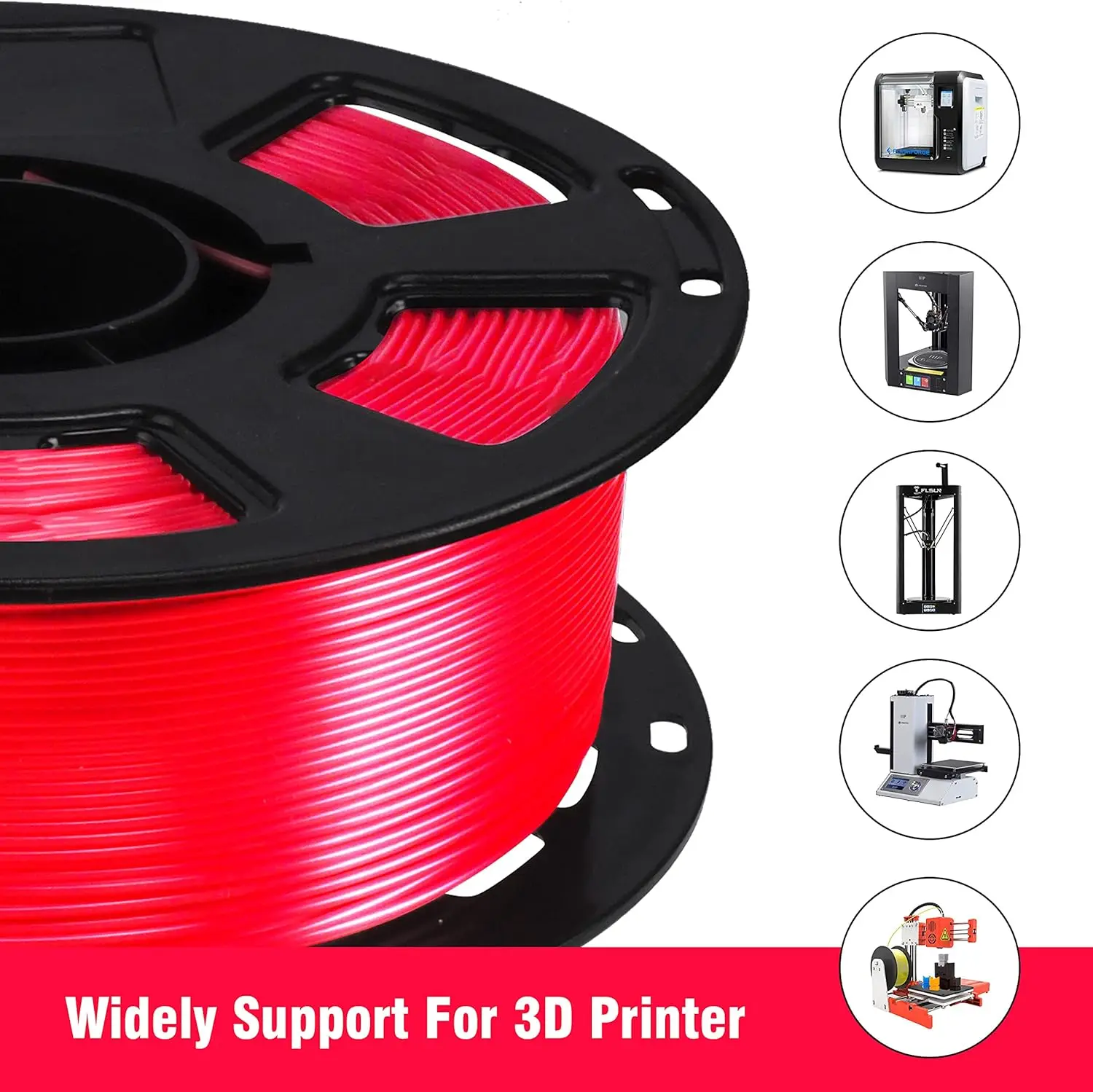 PLA 필라멘트 1.75mm 3D 프린터 필라멘트, 광택 표면, 광택 PLA 실크 필라멘트 250g, 빨강, 파랑, 초록, 흰색, 금색, 은색, 검정색