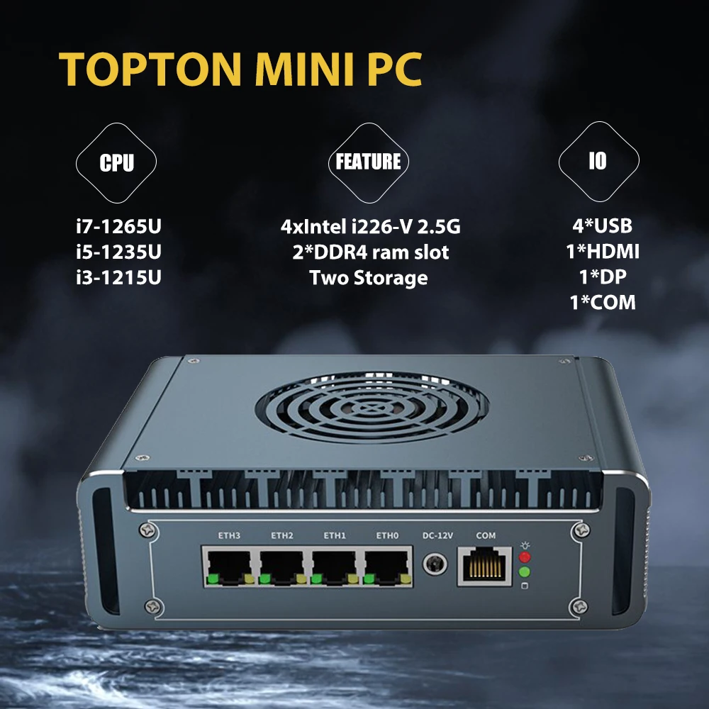 

2023 12th Gen Alder Laker Soft Router Core i7-1265U i5-1235U 4xIntel i226 2.5G LAN Proxmox VMs Server Computer Firewall Mini PC