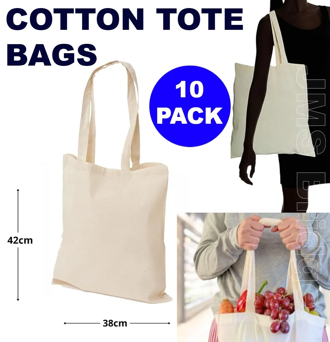 10 Pcs DIY Shoulder Bag Large Capacity Canvas Shoulder Tote Bag Folding Eco Cotton Handbag Reusable Shopping Bag