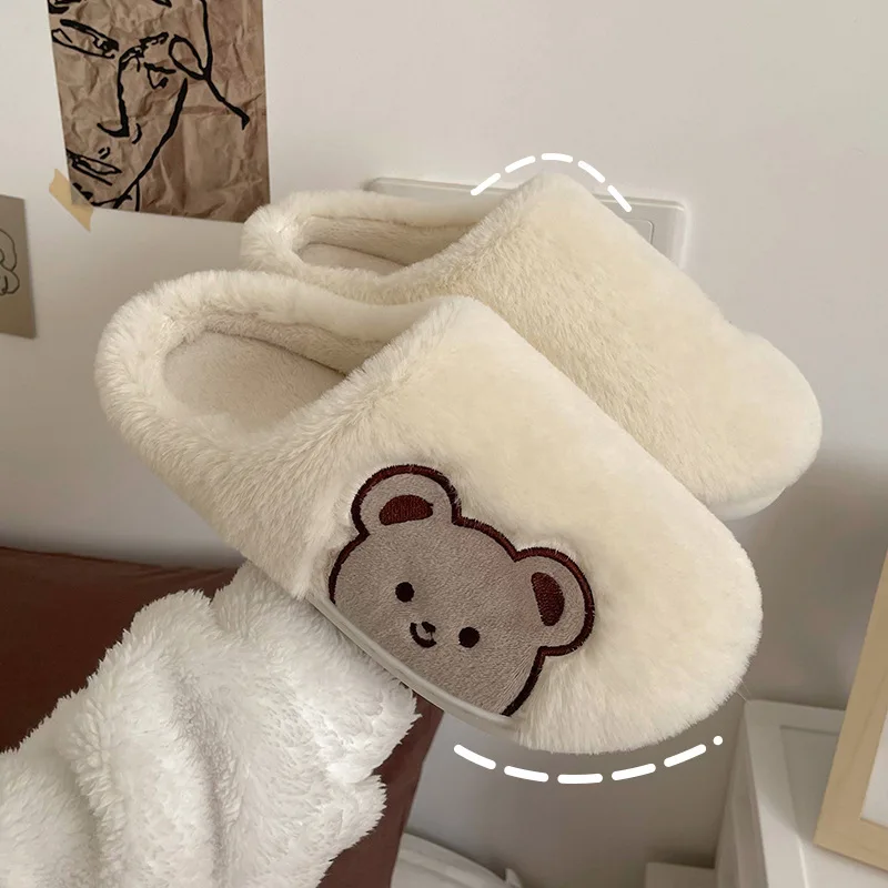 Soft Shoes comwarm Cute Teddy Bear Fur Slippers Women s Winter Warm Indoor Shoes