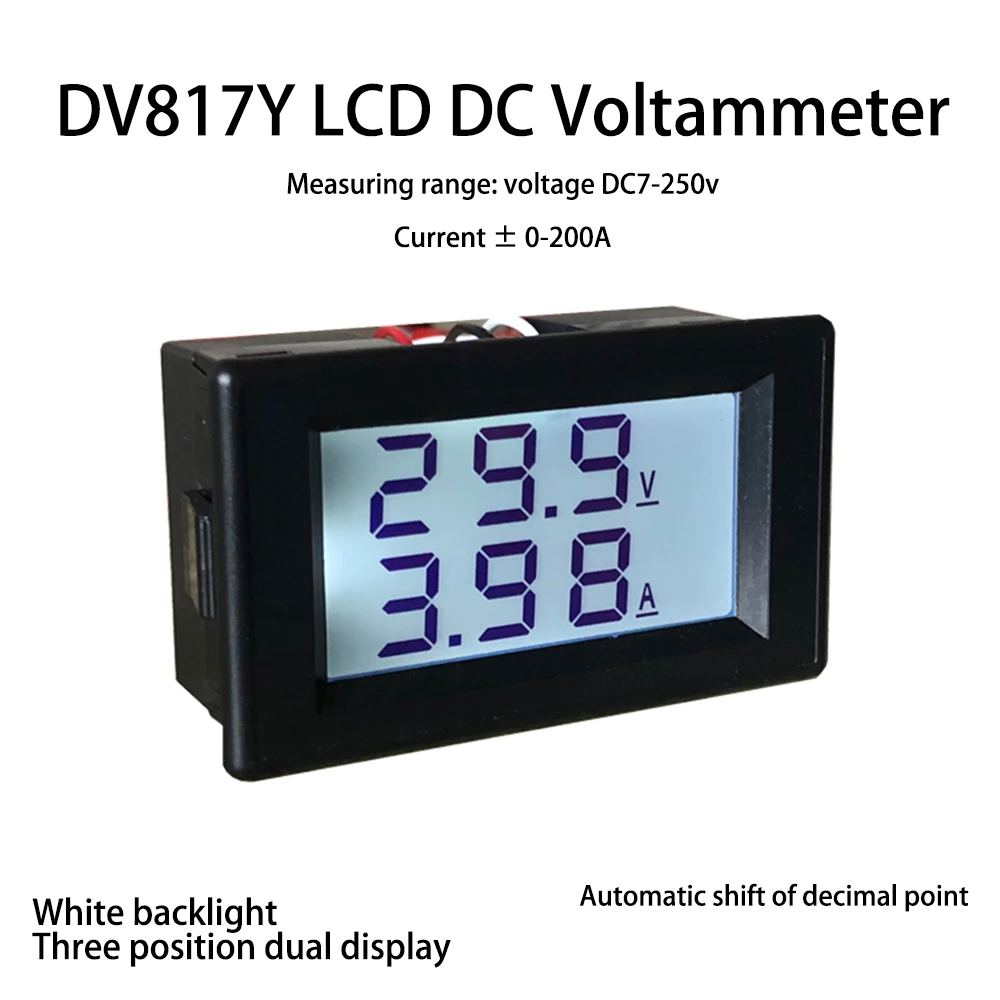 

3 Bit Digital Voltmeter Ammeter 1A 5A 50A 100A 200A Voltage Current Meter DC7-250V Tester Detector Dual LED Display for Auto Car