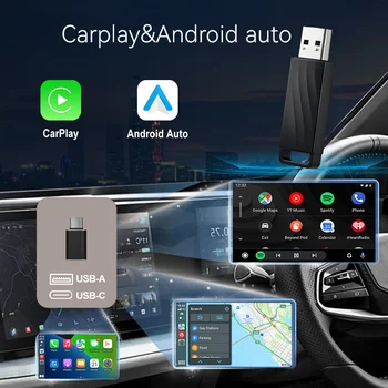 Wireless Carplay Android Auto Adapter Plug and Play Support Bluetooth WIFI Fast Connect  For Apple iPhone iOS 12+ / Android 11+