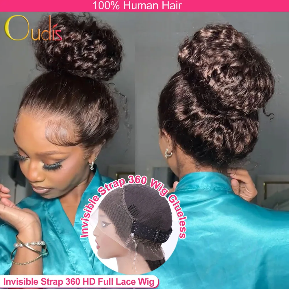 Invisible Strap 360 Full Hd Lace Glueless Wig 30 Inch Water Wave Lace Front Wig Chocolate Brown Deep Wave Frontal Human Hair