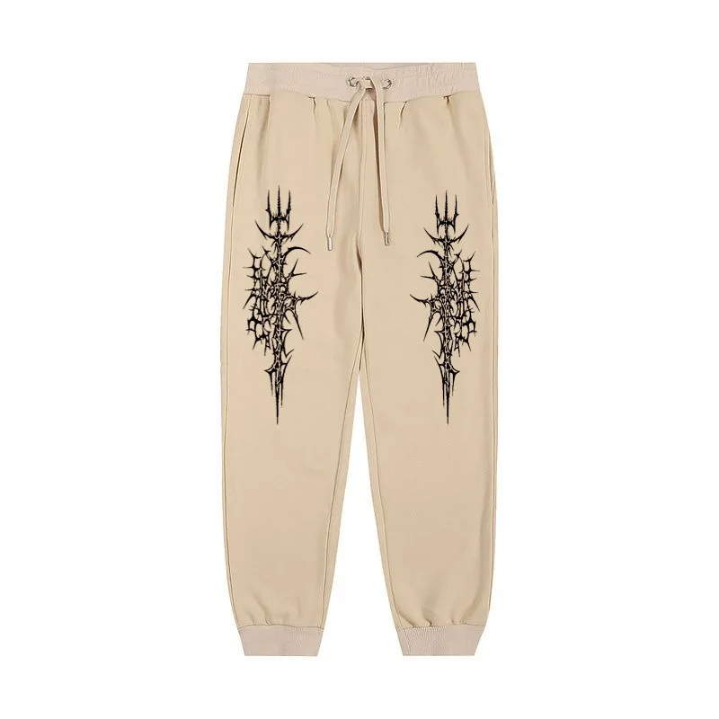 Men's Gothic style Thorn print casual sports pants - Comfortable fit, drawstring waistband, polyester blend, perfect choice for 6