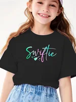 Children SWIFTIE Letter Printing Girl Crew Neck Short Sleeve T-shirt, Girls Summer Outdoor Short Sleeves Tops 3-14years 1