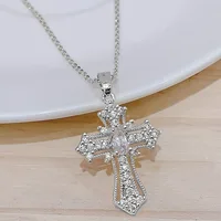 1-piece vintage cross necklace, exquisite and unique pendant clavicle chain, white and silver women's fashion jewelry, suitable 2