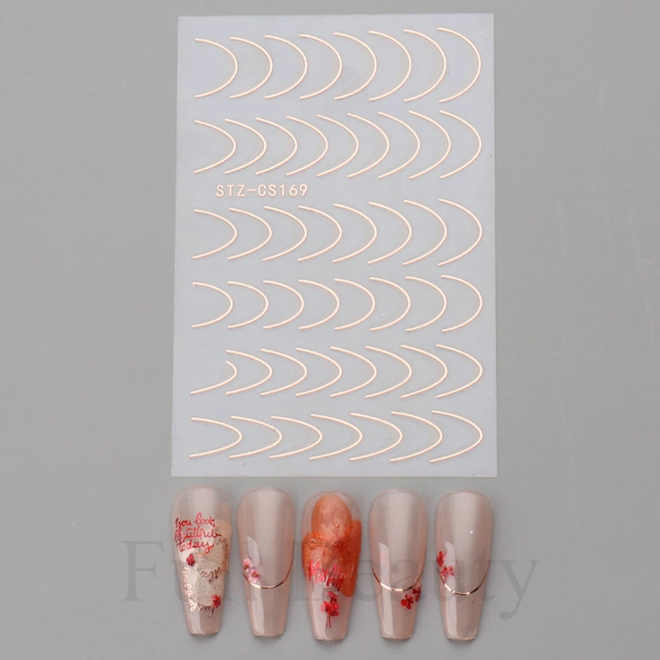 French Tips Nail Stickers 3D Gold Rose Curve Stripe Lines 9 A60f8bd237b0b4ce990ac37795e507458W