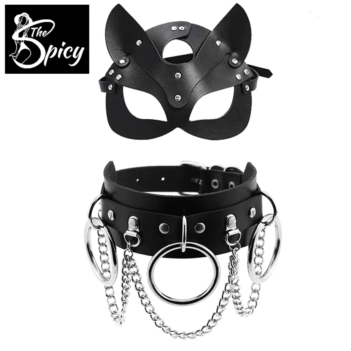 

Spicy Girl's Sexy Cat Ear Mask Collar Set Faux Leather