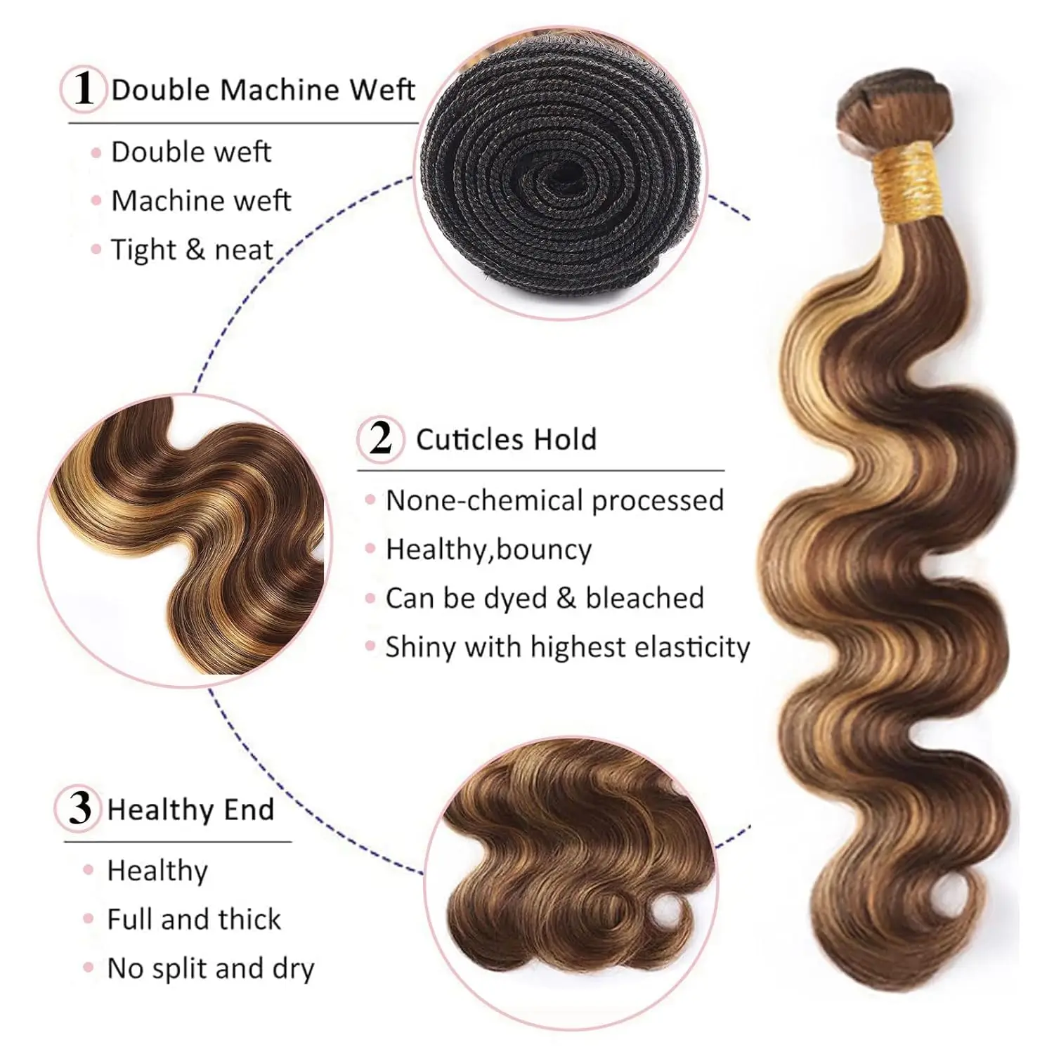 P4/27 Highlight Human Hair Bundles Body Wave Bundles Human Hair 18 20 22Inch Human Hair Body Wave Bundles Ombre Brown Bundles 2