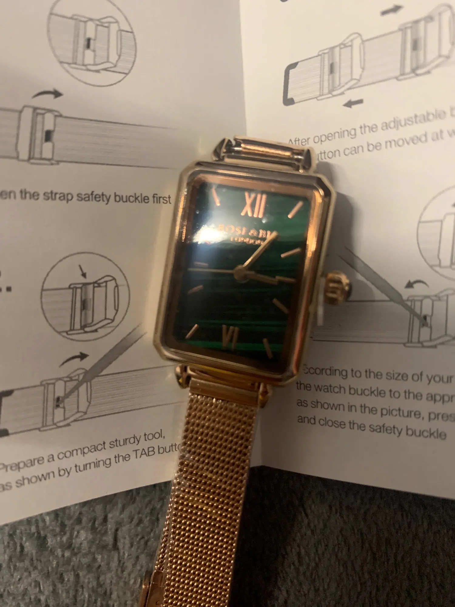 Green Malachite-Ladies Watch, Vintage Watch, Stainless Steel Mesh, Rose Gold, Japan photo review