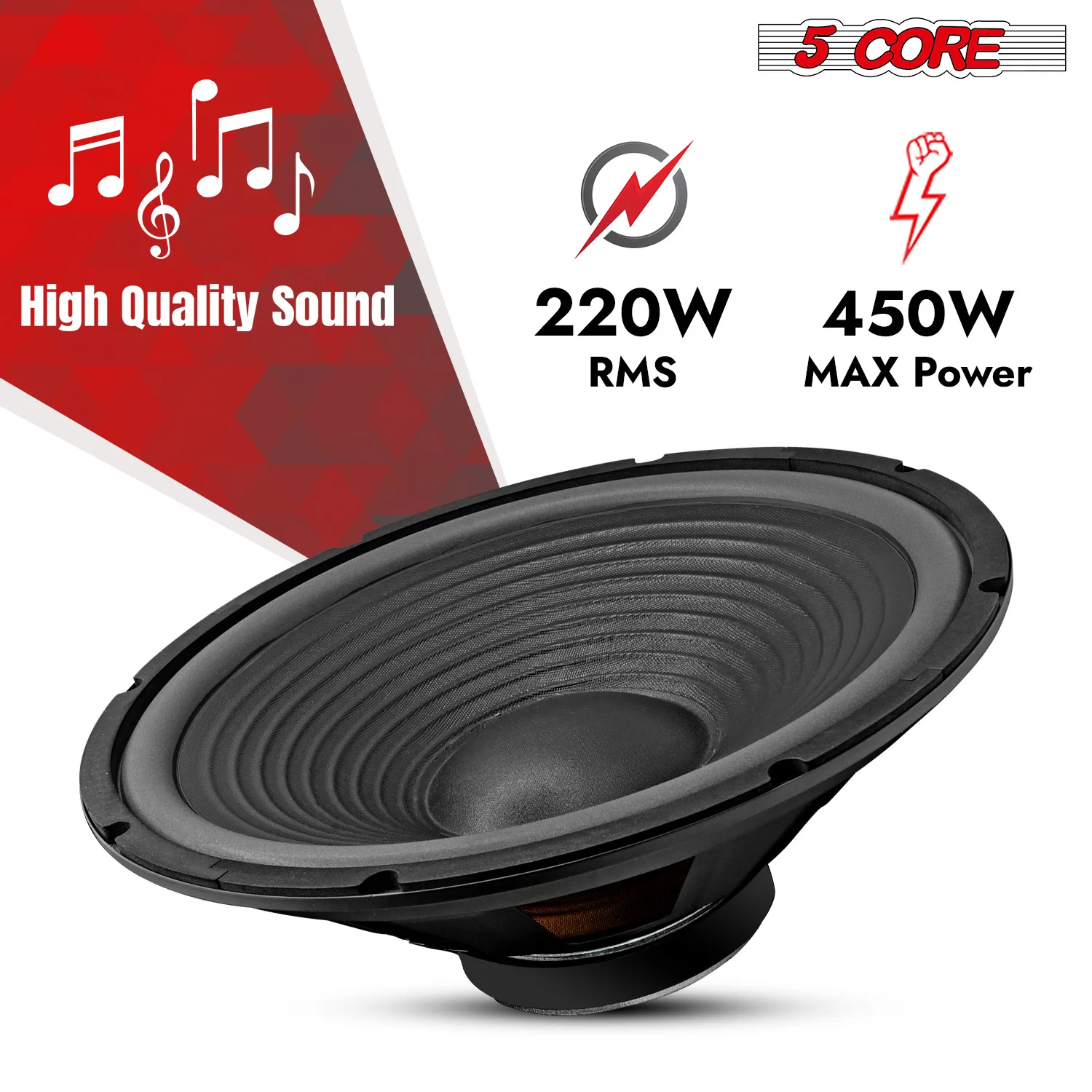 5 Core 15 Inch Subwoofer 450 Watt Car Audio Sub Woofer Pair 4 Ohm w Deep Bass Replacement Loud Speaker 2