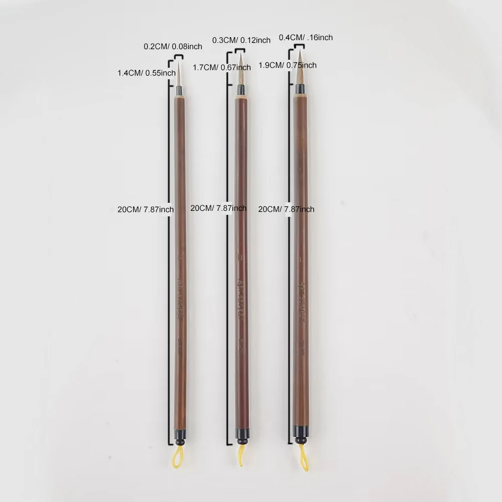 ArtSecret Chinese Calligraphy Painting Sumi-E Gongbi Any Lines Detail Brush Kolinsky Hair Bamboo Handle 3PC/Set BW-280 5