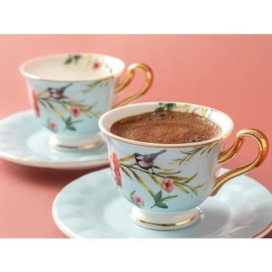 

Английский Домашний набор ванильного фарфора из 2 кофейных чашек 90 мл светло-голубого цвета