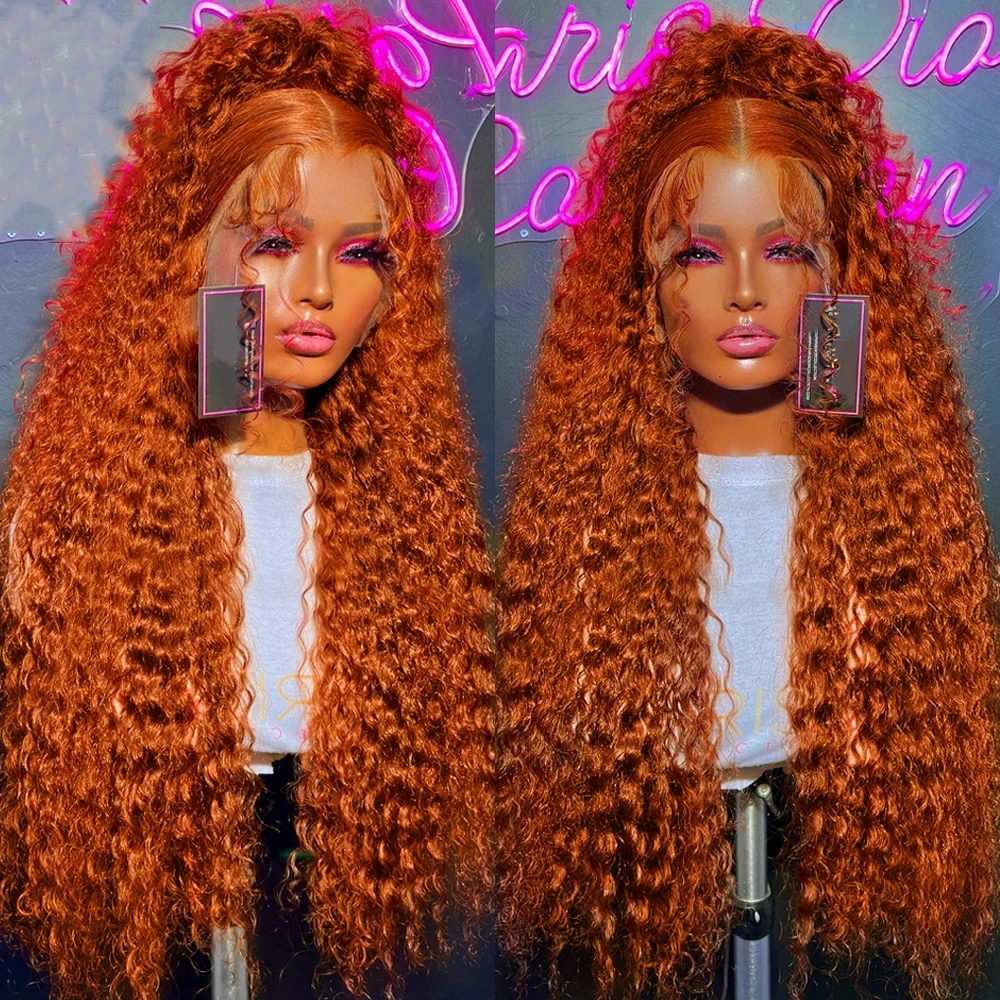 

13x4 Deep Wave Orange Ginger Human Hair Wigs 13x6 Hd Lace FronLal Wig WaLer Wave Lace FronL Colored Curly Wig For Black Women