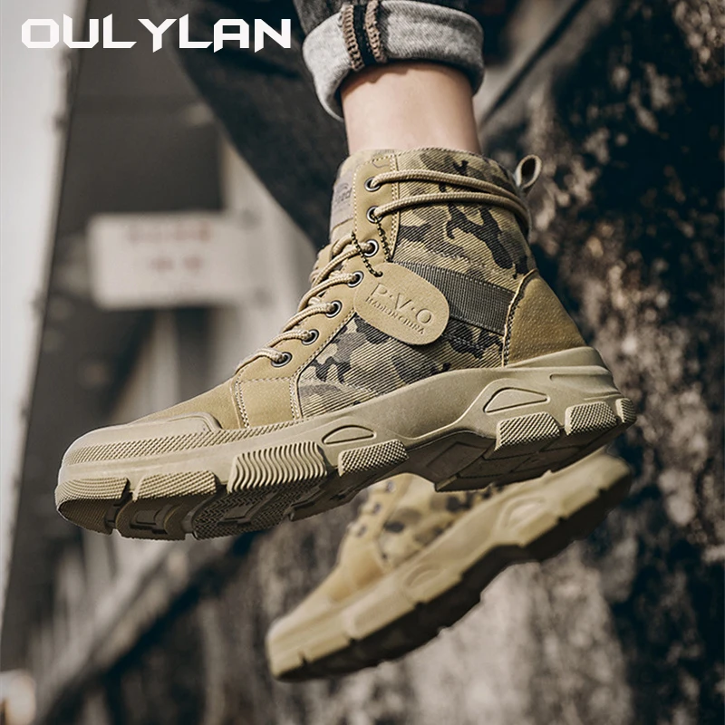 

Men's Boots Trendy Camouflage Casual Medium Workwear Shoes Top Martin Boots Retro Hiking Trekking Climbing Desert Boots