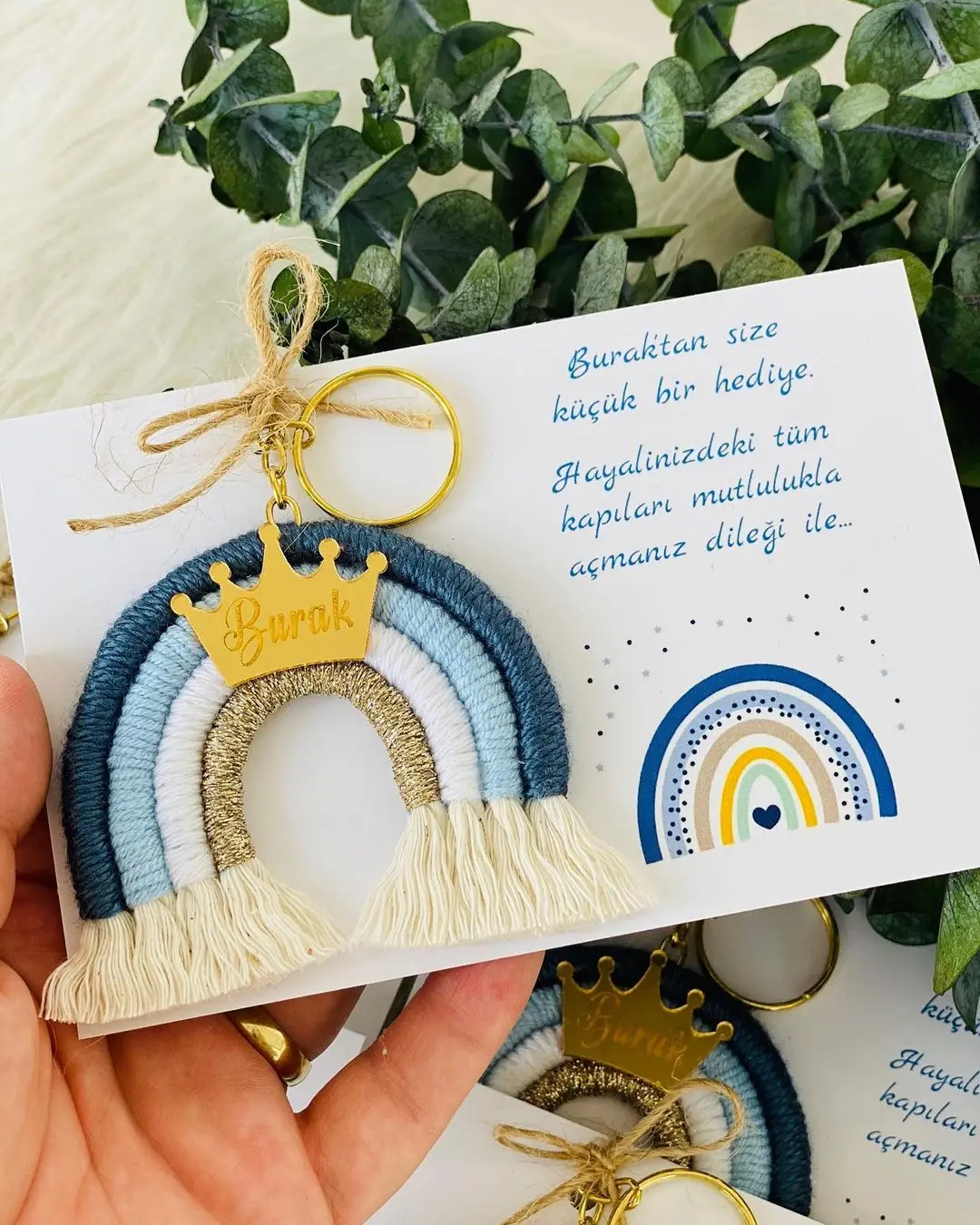 

Makrome rainbow keychain 20 PCs birthday baby shower baptism hediyelik kişileştirilebilir keychain