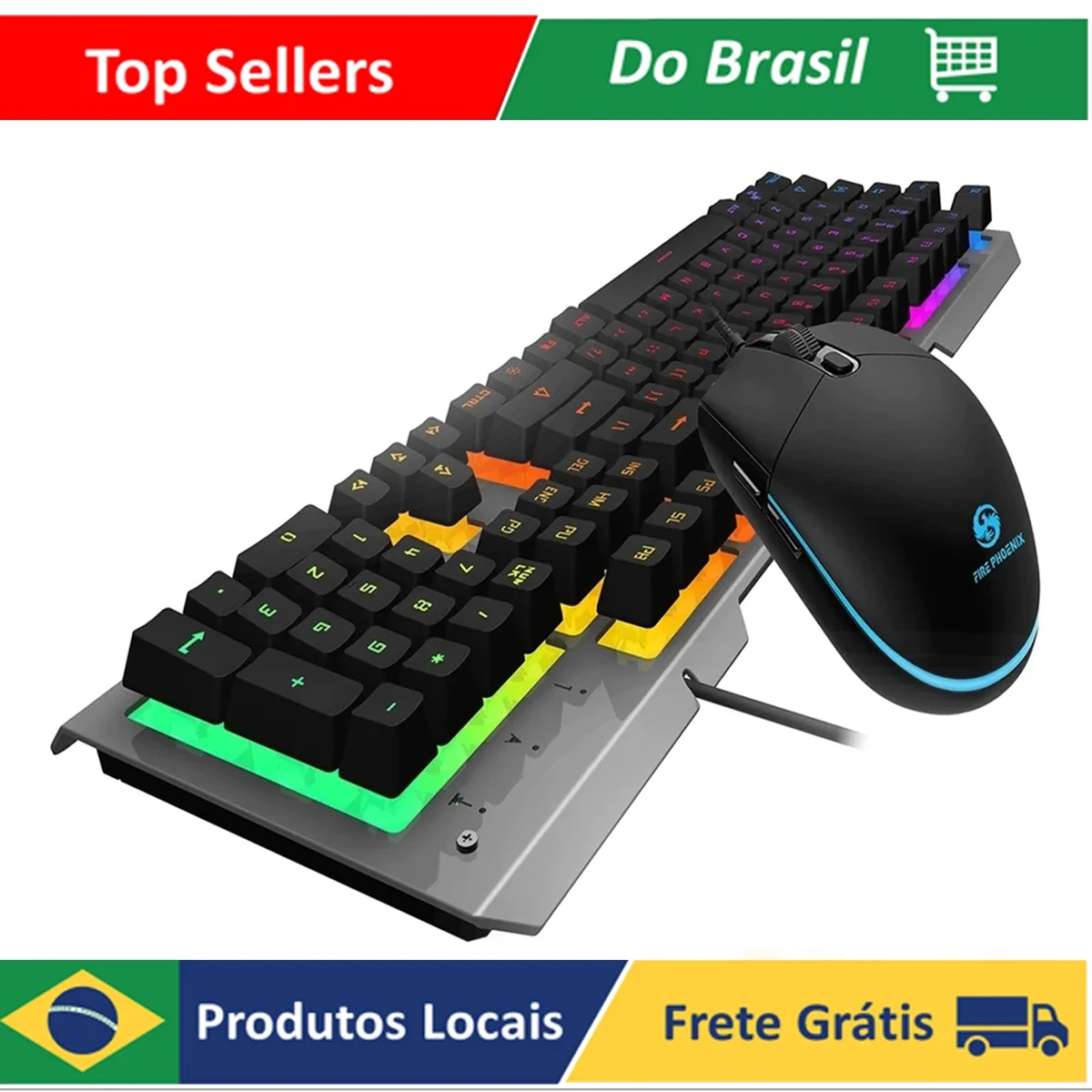 Silent Mechanical Mouse + Keyboard Kit Abnt2 Gamer 1200 Dpi Rgb Usb Pc