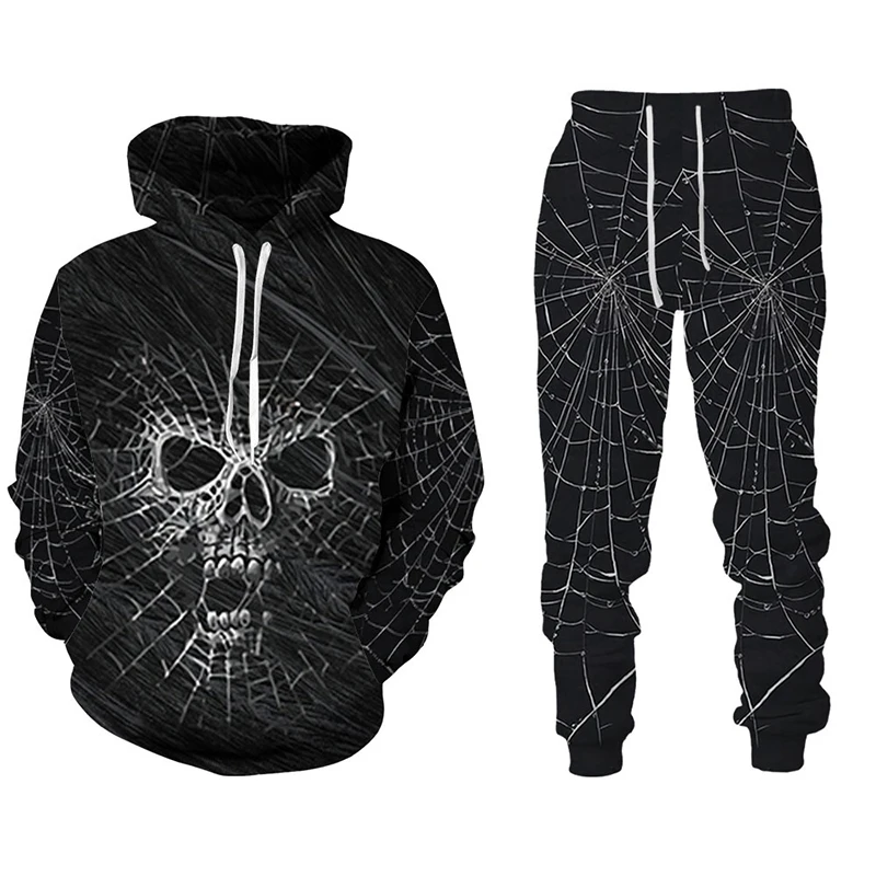 Skull 3D Printed Hoodies Trousers Suit Streetwear Men's Sportwear Tracksuit/Spider Sweatshirt/Pants Autumn Winter Men's Sets