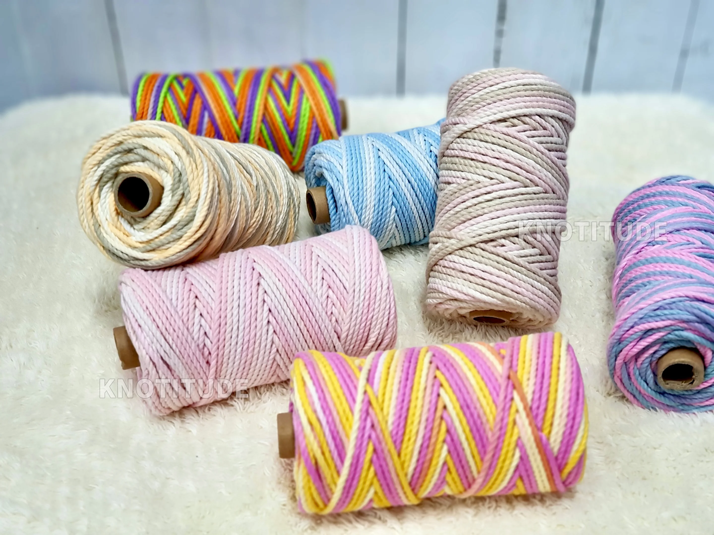 3MM Variegated Macrame Cord 3 strand cotton cord 90yards a Full Roll for Wall hanging decoration & Doorbell Making 4