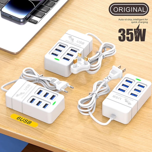 35W Multiport USB Charger PD Type C Fast Charging EU US Plug Wall Charger USB Hub Adapter 6 Ports USB Quick Mobile Phone Charger 1