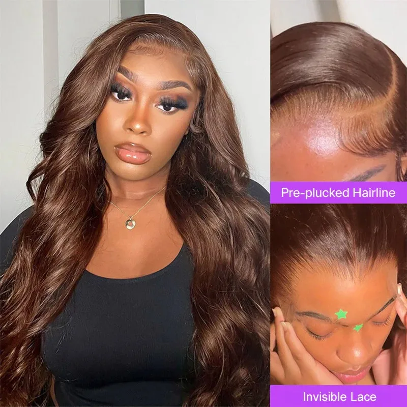 Chocolate Brown Glueless Body Wave Human Hair Wigs 13×4 Hd Lace Frontal Wigs Human Hair Pre-Plucked Ready To Wear For Black Wome 4
