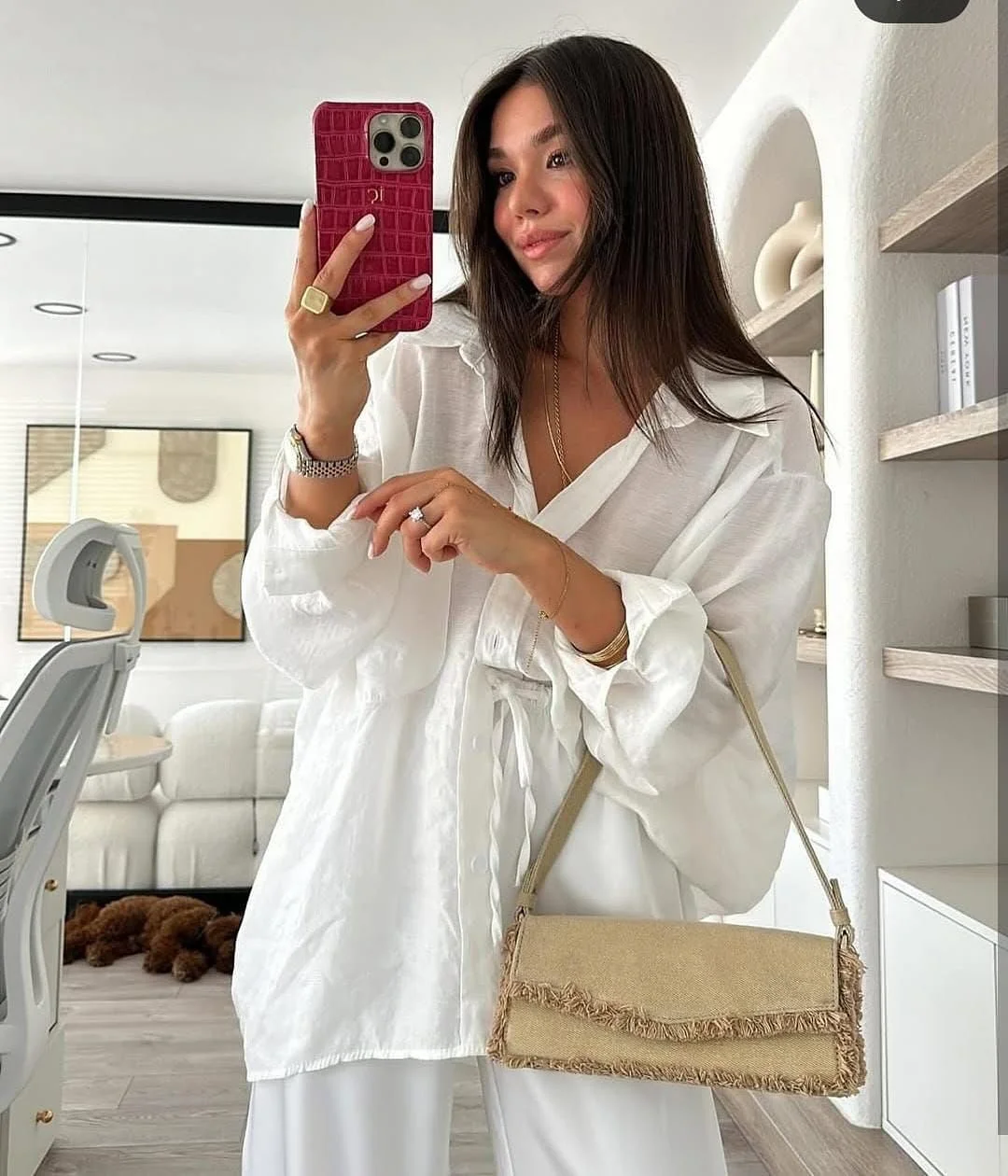 Luxe Cotton Linen Oversized Shirt with V-Neck for Spring Summer photo review