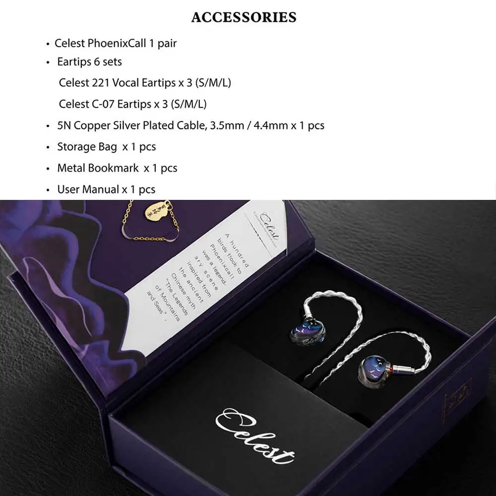 Kinera Celest Phoenixcall 인이어 모니터, 평면 패널 드라이버, 5 하이브리드 드라이버, IEM 0.78, 2 핀 플러그 이어폰 케이블, 1DD + 2BA + 2