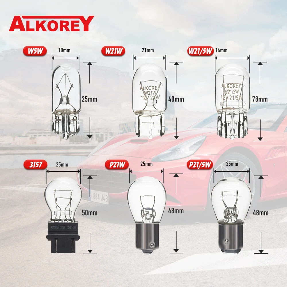 Alkorey 10 Pcs T20 7440 7443 W21W W21/5W 12V 21W 21/5W Warm White Daytime Car Halogen Running Lights Turn Stop Brake Tail Bulb