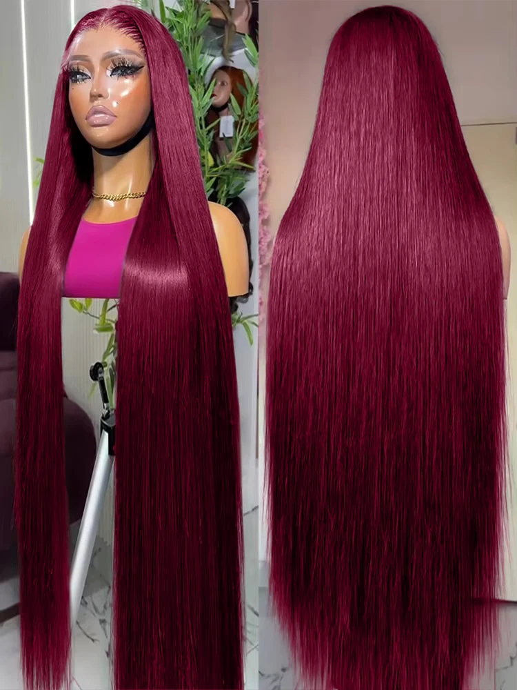 300% Bone Straight 13x4 HD Lace Front Wig Human Hair Wigs Pre Plucked 99J Red Burgundy Colored Lace Frontal Human Hair Wigs