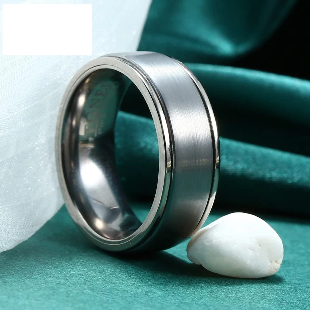 Trendy Stainless Steel Black Rings For Men Women Wedding Tungsten Carbide Rotatable Fidget Spinner Rings Anxiety Jewelry 6/8mm 3