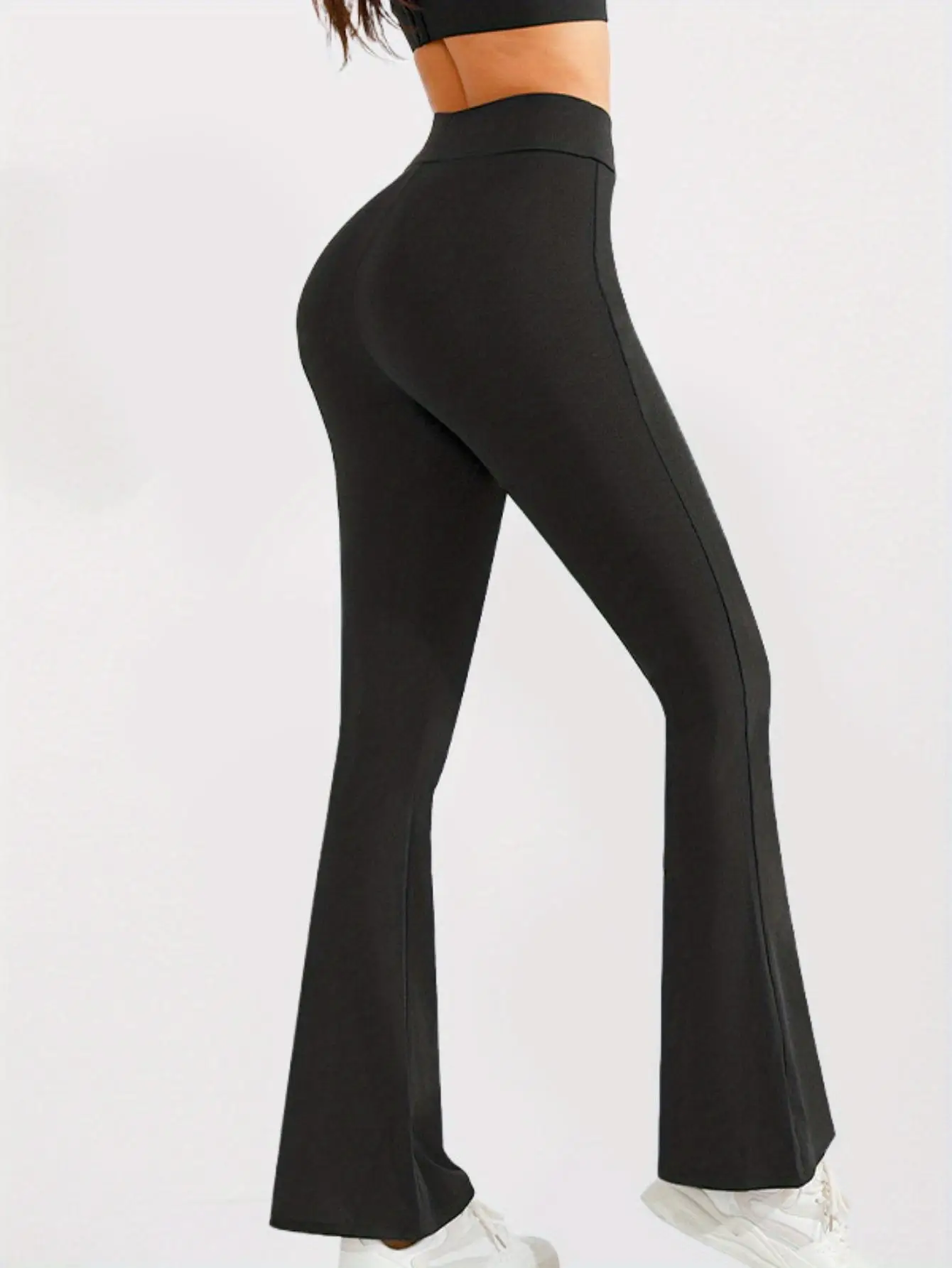 1 Pair of Solid Color Winter/Autumn Flared Pants, Yoga Pants, High-Waisted Flared Leggings, Women's Fitness Pants, Outerwear 3