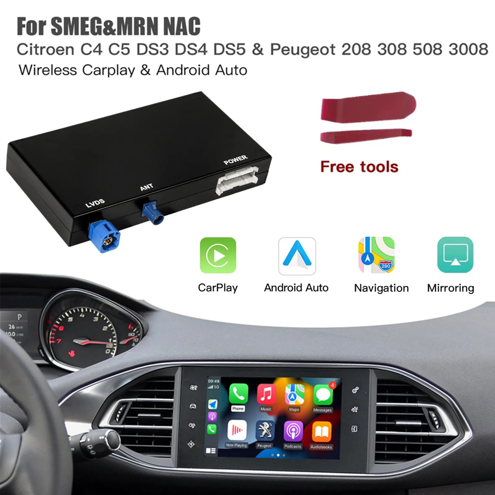 CARABC – boîte Carplay sans fil pour Peugeot citroën SMEG SMEG ...
