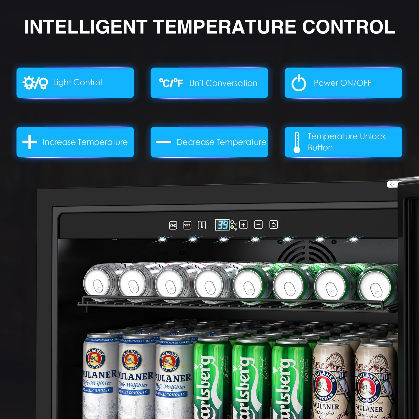 24'' Inch Under Counter/Freestanding Beverage Refrigerator Cooler Fridge Frost-Free Stainless Steel Beverage Cooler 190 Cans 4