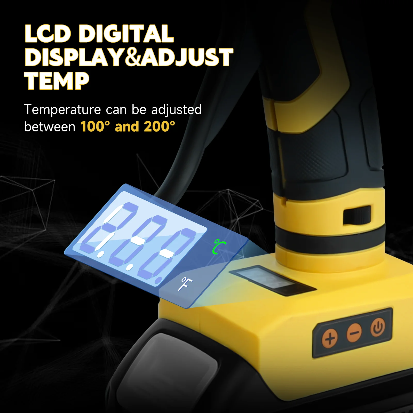 100W hot glue gun 200℃ max temp adjust dual power supply glue gun with 10pcs 11mm sticks for Dewalt 20V battery(No battery)