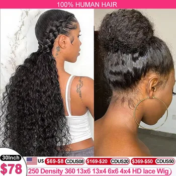 250 Density 30 Inch 360 Full Hd Lace Front Human Hair Wig Pre Plucked Glueless Wig 13X6 Deep Curly Wave Frontal Wig Human Hair