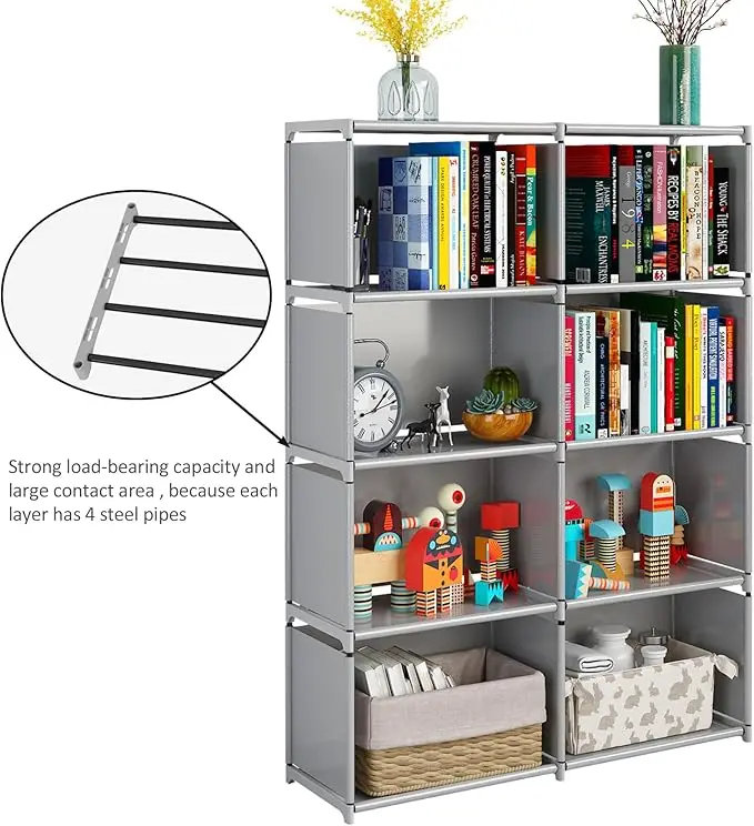 5-Tier Closet Storage Organizer with Fabric Cloth Back, Double Row Modular Cubes Bookshelf, Ideal for Living Room, Study Room 6