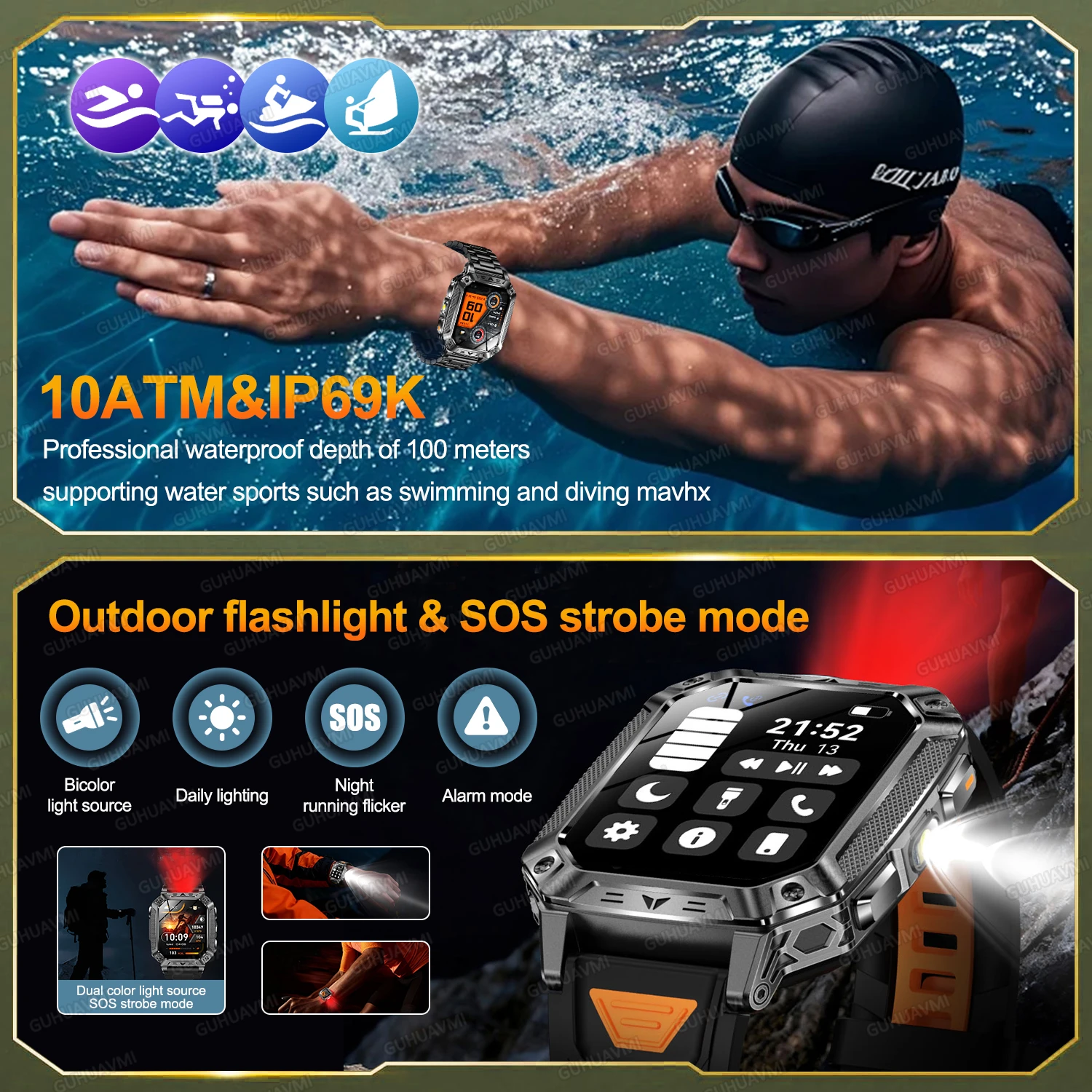 2026 New 1400mAh Battery Smart Watch GPS path Bluetooth Call 10ATM Waterproof Swim Sport Run Hiking Outdoors Military Smartwatch 3