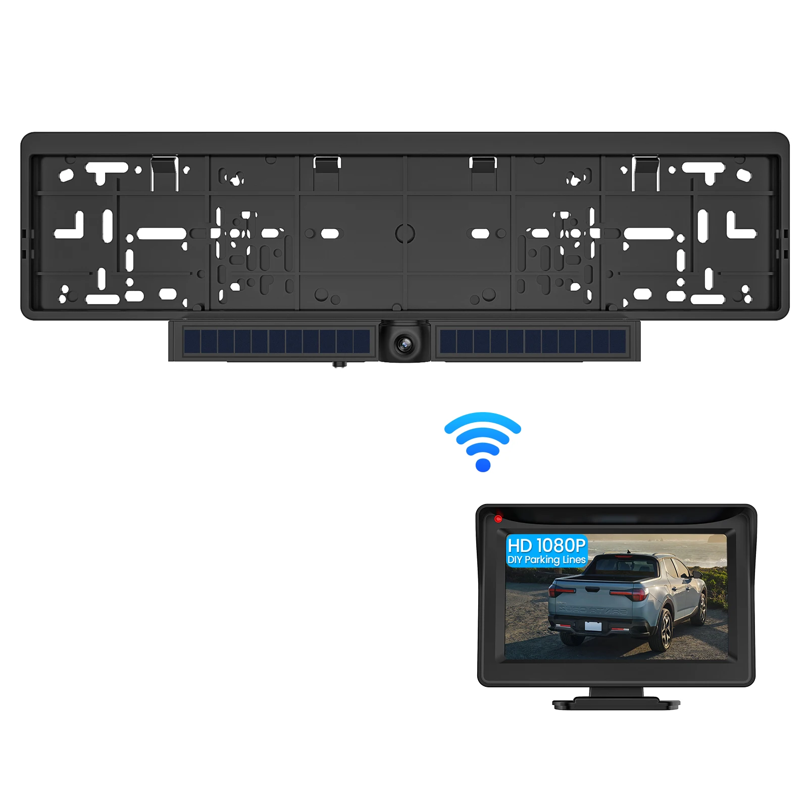 Solar wireless backup camera and monitor shown together