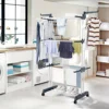 Clothes Drying Rack,4-Tier Foldable Stainless Steel Drying Rack Clothing, Movable Drying Rack 4 castors,for Bed Linen,Clothing 3