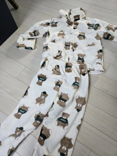 Thickened Warm Children Pajamas Autumn Winter Flannel Girls Home Wear Set Boys Long-Sleeved Cardigan Sleepwear Boys Small Medium photo review