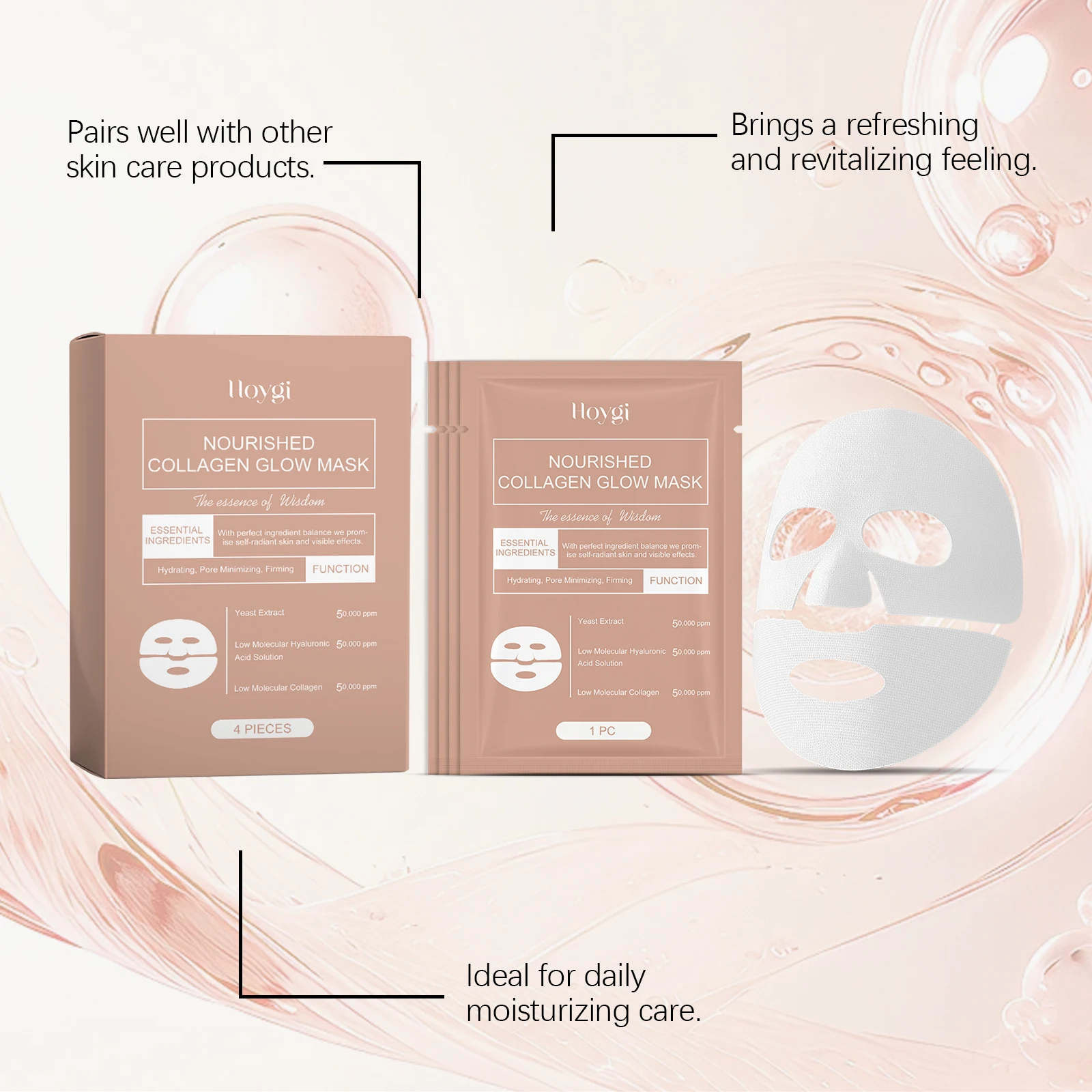 Hoygi Collagen Face Mask Gentle Moisturizing Improve Skin Texture Enhance Skin Elasticity Reduce Dryness Smoothing Facial Mask
