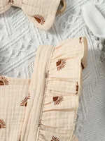 Kids Baby Girls Sleeves Square Collar Geometric Summer Active Cotton Soft Dress +headwear 4