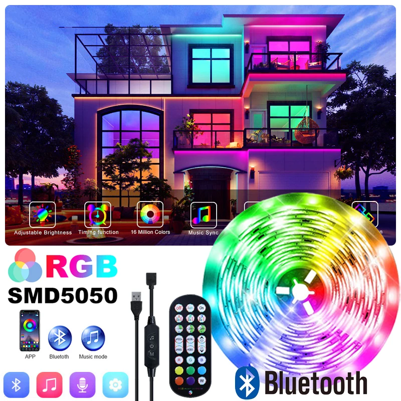 Bluetooth LED Strips SMD5050 Phone Control Neon Ice Lighting Music Sync Lamp for Bedroom