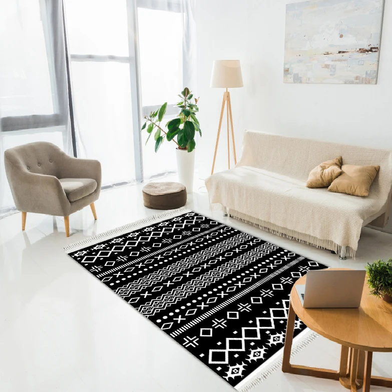 

Modern Decorative Geometric Patterned Black & White color Printed Dried Carpet/Bedroom and Home Decoration Gift