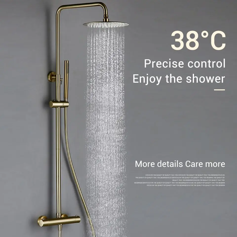 Shower System With Thermostatic Shower Faucet Thermostat Bathroom Mixer Tap Rain Head Wall-Mount Handheld Sprayer images - 6