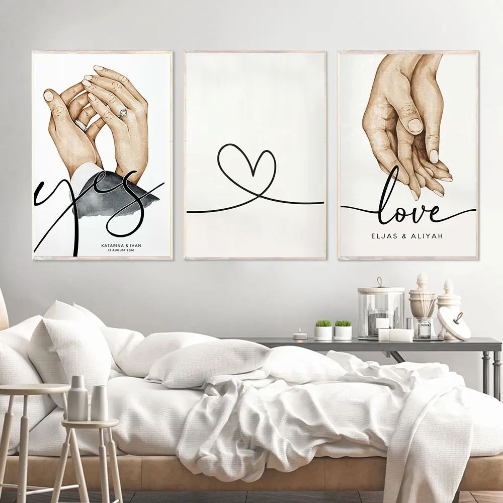 Póster personalizado para amantes, cuadro de pared con nombre, fecha,  impresión artística personalizada, pintura en lienzo