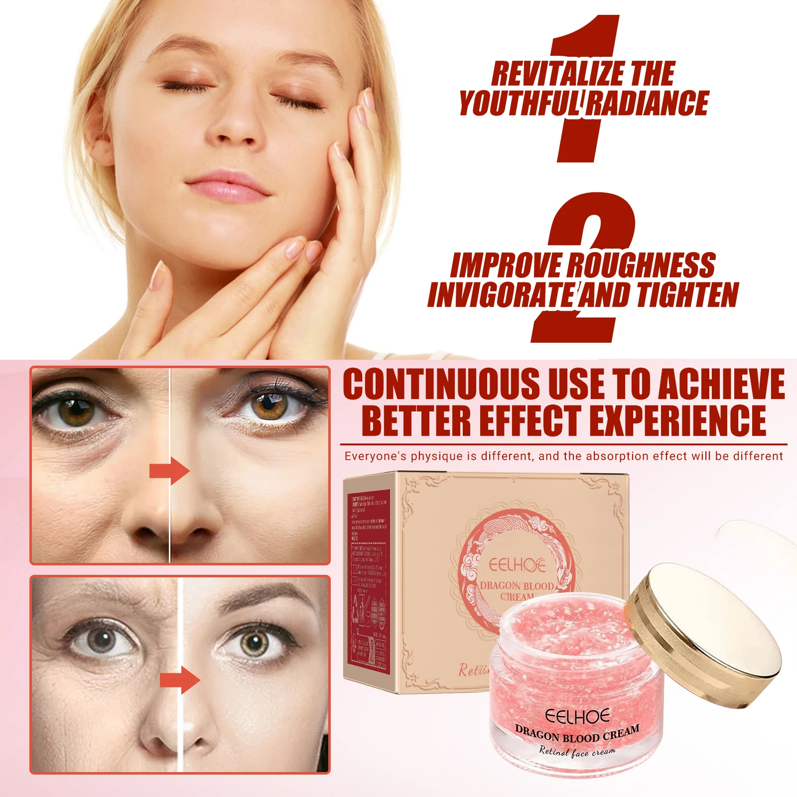 EELHOE Retinol Face Cream Deeply Nourishing Fade Fine Lines Brightening Skin Tone Smoothing Reduce Dryness Softening Face Cream