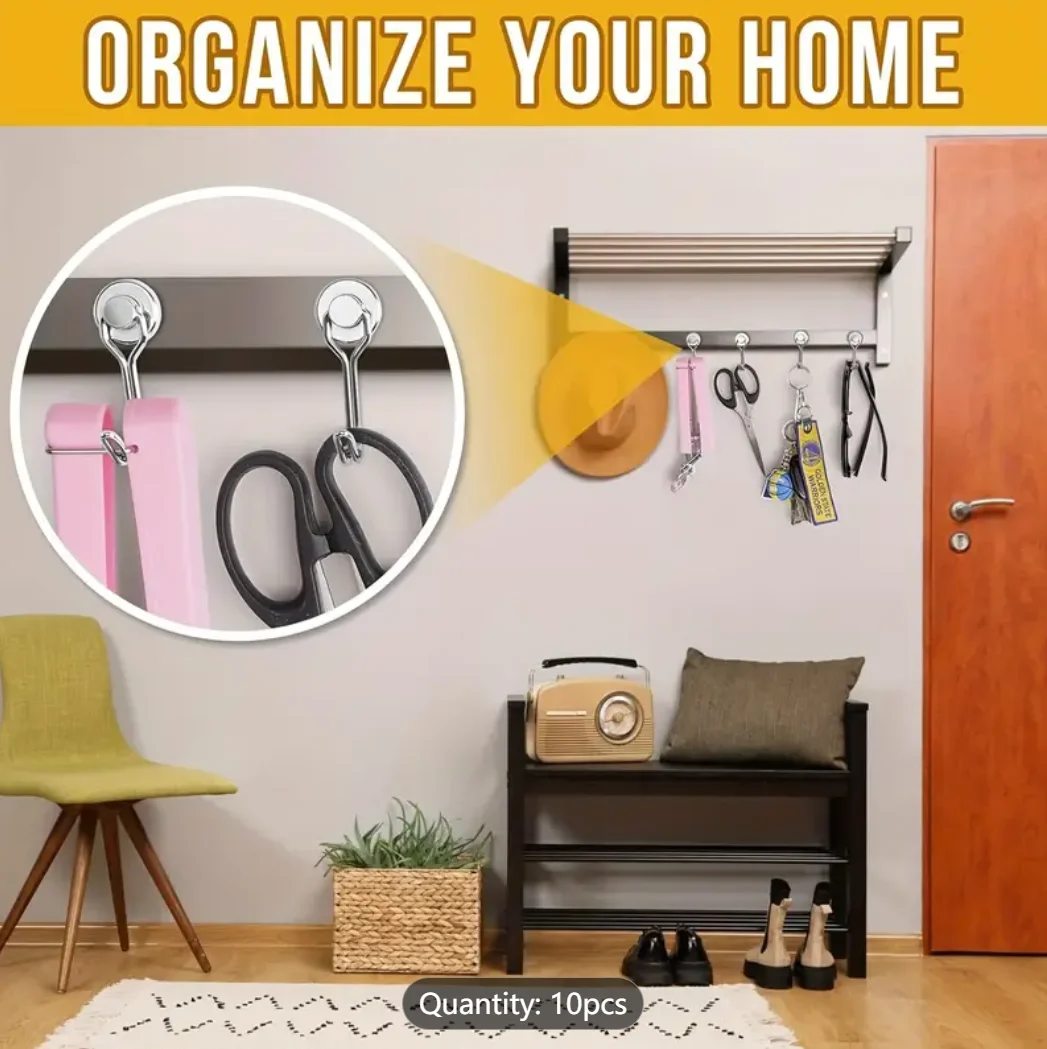 12 Pack of Black Magnetic Hooks, Strong Magnetic Hooks Heavy Duty with Epoxy Coating for Refrigerator, Cruise Hooks for