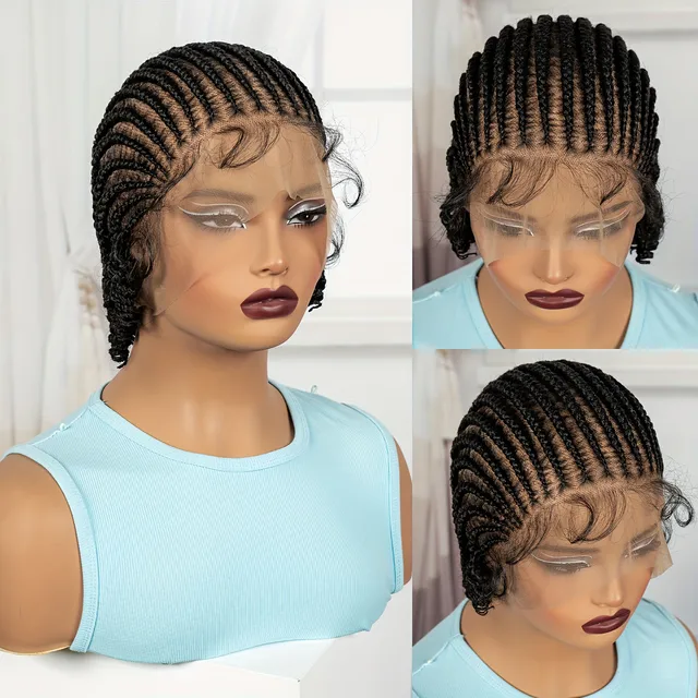114152-397d18.jpg Perruque tressée courte en dentelle complète de 8 pouces, style BOB, perruque synthétique courte tressée en boîte, perruque en fibre résistante à la chaleur