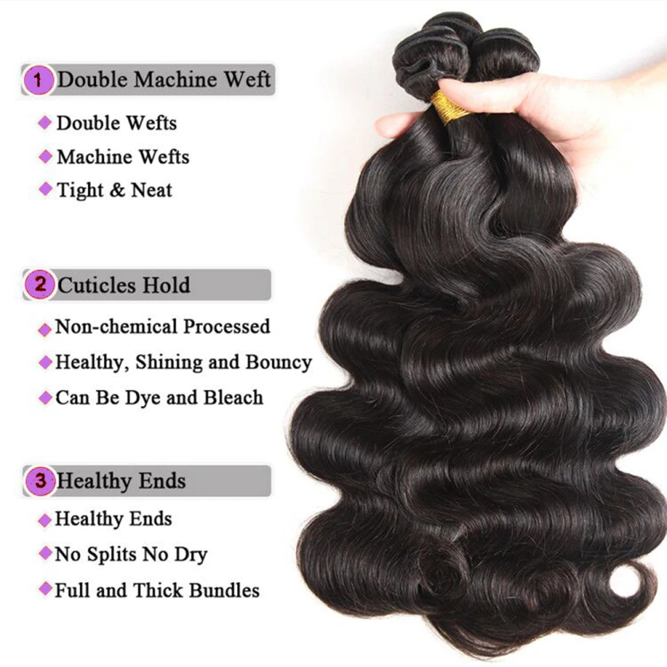 SVT Hair Body Wave Bundles Indian Hair Weave Bundles 1/3/4 PCS Human Natural Remy Extension 8-26"